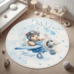 Pillow Bear Round Kid's Rug- Washable & Non-Slip Nursery Carpet
