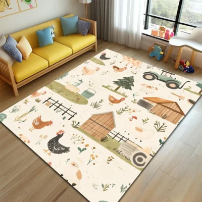 Farmhouse Square Kid’s Rug - Washable & Non-Slip Nursery Carpet