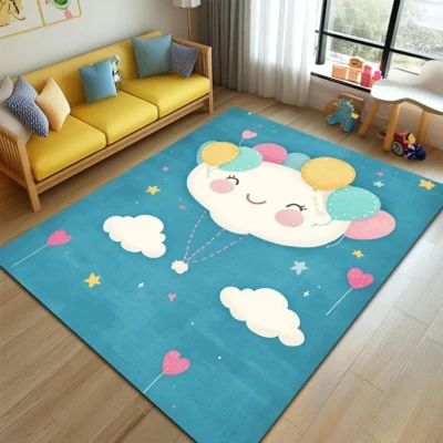 Cloud with Balloons Square Kid’s Rug - Washable & Non-Slip Nursery Carpet