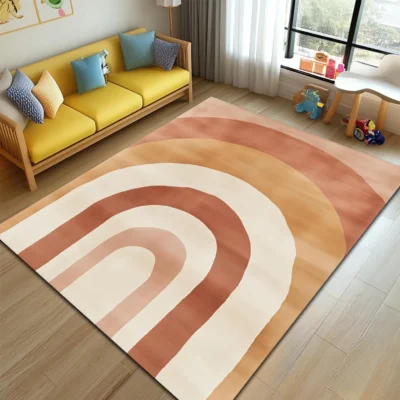 Rainbow Square Kid’s Rug - Washable & Non-Slip Nursery Carpet