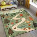 Jungle Road Square Kid’s Rug - Washable & Non-Slip Nursery Carpet