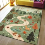 Jungle Road Square Kid’s Rug - Washable & Non-Slip Nursery Carpet