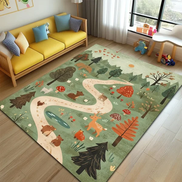 Jungle Road Square Kid’s Rug - Washable & Non-Slip Nursery Carpet